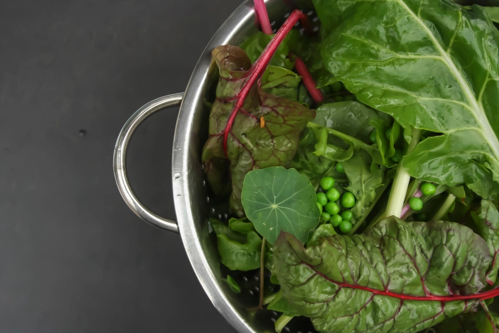 Fresh greens prepared for cooking