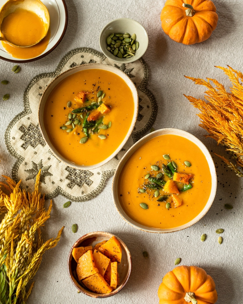 A bowl of pumpkin soup